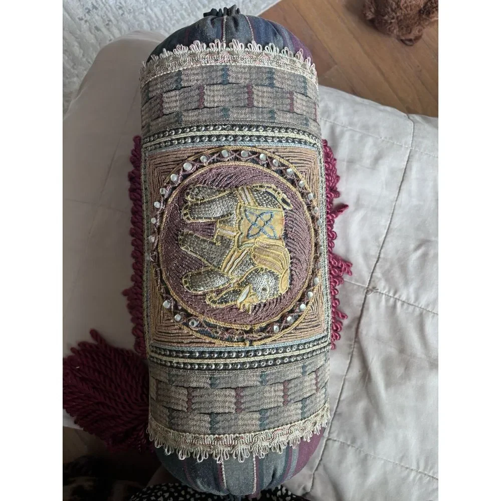 Gorgeous, Custom-Made‎ Bolster Pillow, Big Elephant, Jewels Sequins Fancy Beads